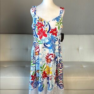 Donna Ricco Multicolor Floral Sleeveless Midi Dress - Scalloped Lace Hem